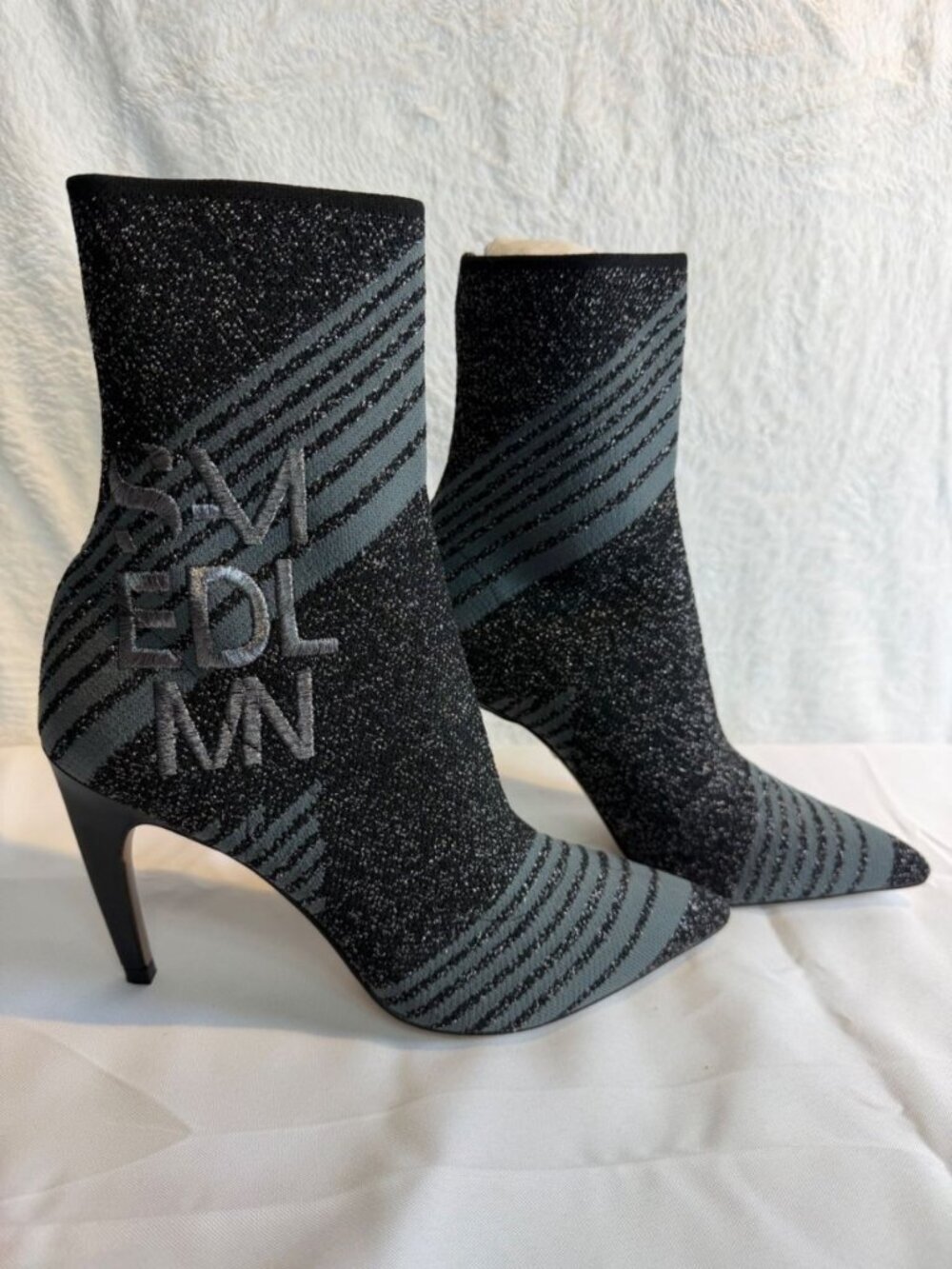 Sam Edelman Fenya sock booties black metallic pewter knit Size 9M new w/out box